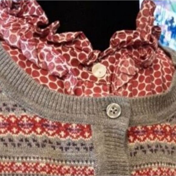 G.H Bass Cardigan And Blouse Two Piece Set Nordic Knit Gray Red Sz L - Picture 10 of 12